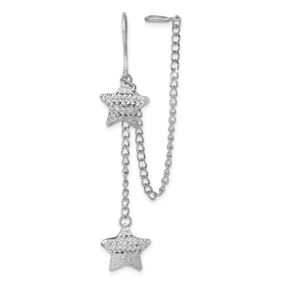 Sterling Silver Rhodium-pated D/C Star Dangle & Earlobe Cuff Earring, 60.5 x 11.75 mm