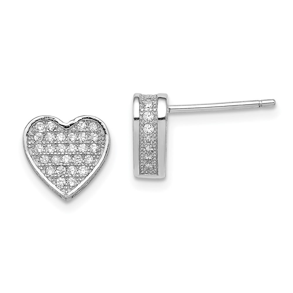 Sterling Silver Rhodium-plated CZ Micro pav‚ Heart Post Earrings, 9 x 9 mm