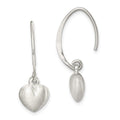 Sterling Silver Rhodium-plated Satin Heart Dangle Earrings, 25 x 9 mm