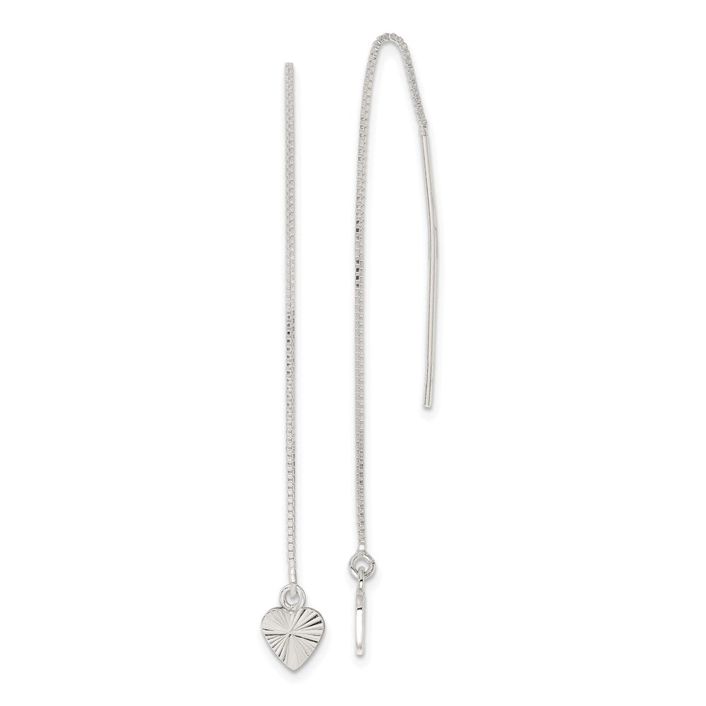 Sterling Silver Polished Diamond-cut Dangle Heart Post Earrings, 52 x 6 mm