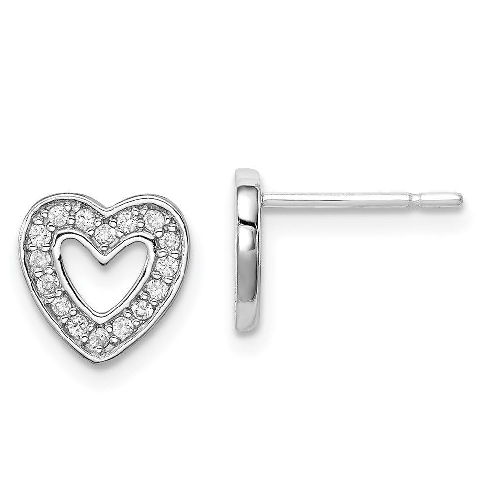Sterling Silver Rhodium-plated CZ Heart Post Earrings, 9 x 9 mm
