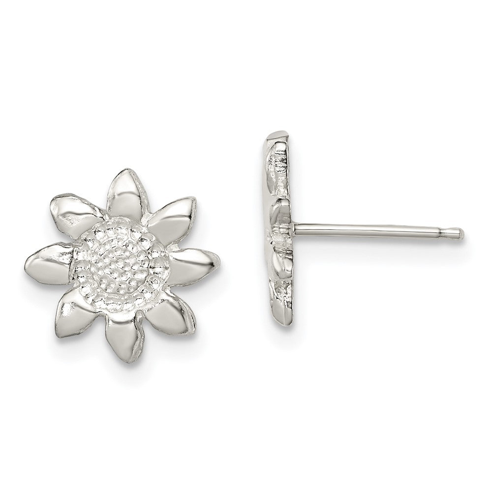 Sterling Silver Polished & Textured Sunflower Post Earrings, 11 x 10 mm