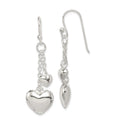 Sterling Silver Puffed Heart Shepherd Hook Earrings, 46 x 14 mm