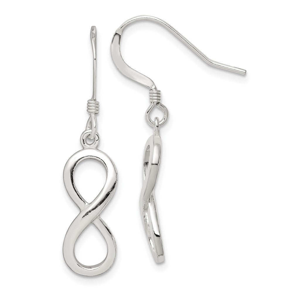 Sterling Silver Polished Infinity Symbol Dangle Earrings, 36 x 8 mm