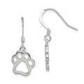 Sterling Silver Polished Paw Print Shepherd Hook Earrings, 30 x 13 mm