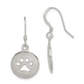 Sterling Silver Polished Paw Print Shepherd Hook Earrings, 33 x 16 mm