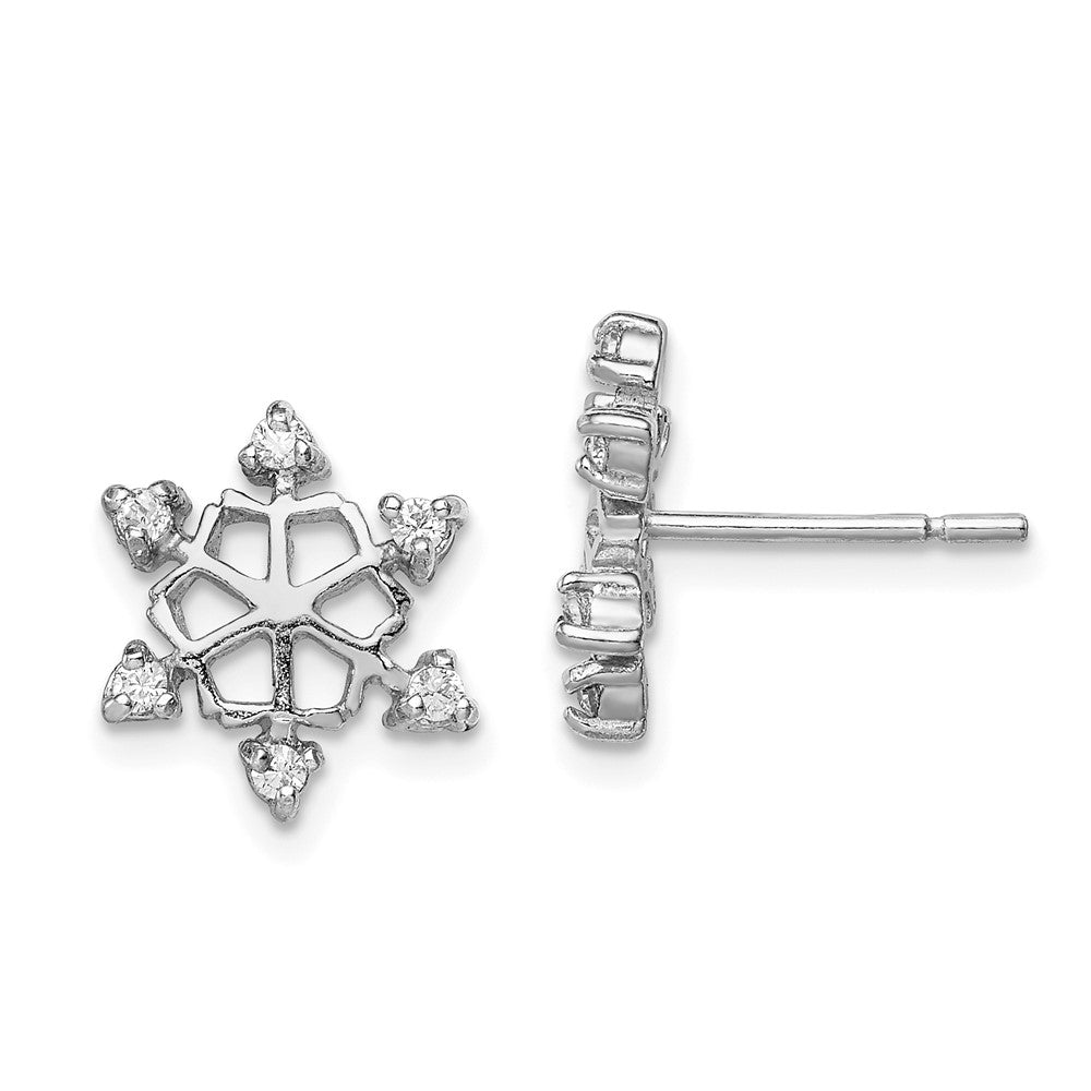Sterling Silver Rhodium-plated CZ Snowflake Post Earrings, 13 x 11 mm