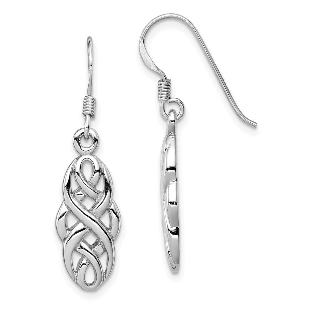 Sterling Silver Rhodium-plated Infinity Celtic Design Dangle Earrings, 34 x 9 mm