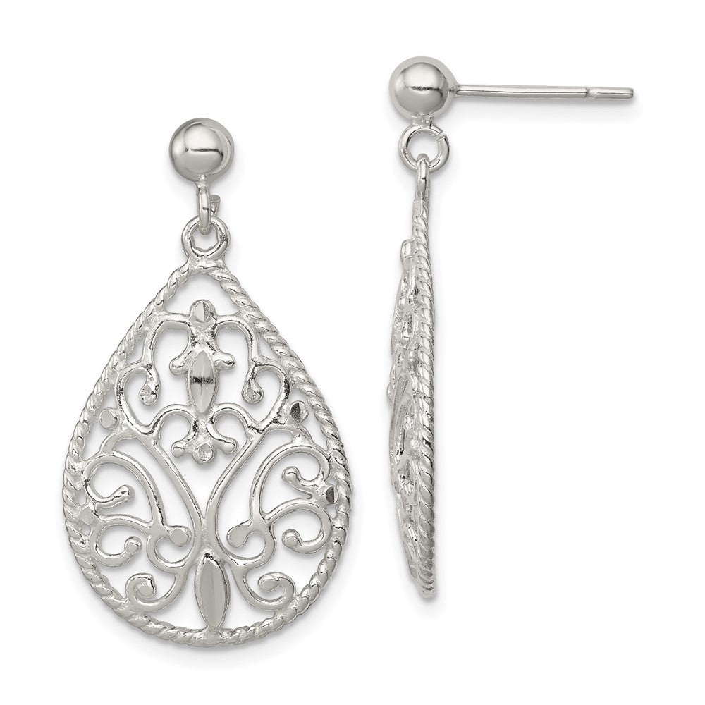 Sterling Silver Polished Twisted & Diamond-cut Teardrop Post Dangle Earring, 31 x 18 mm