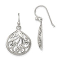 Sterling Silver Polished Filigree Swirl Wide Teardrop Dangle Earrings, 33 x 19 mm