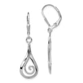 Sterling Silver Rhod-plated Polished Swirl Teardrop Dangle Leverback Earrin, 39 x 12 mm
