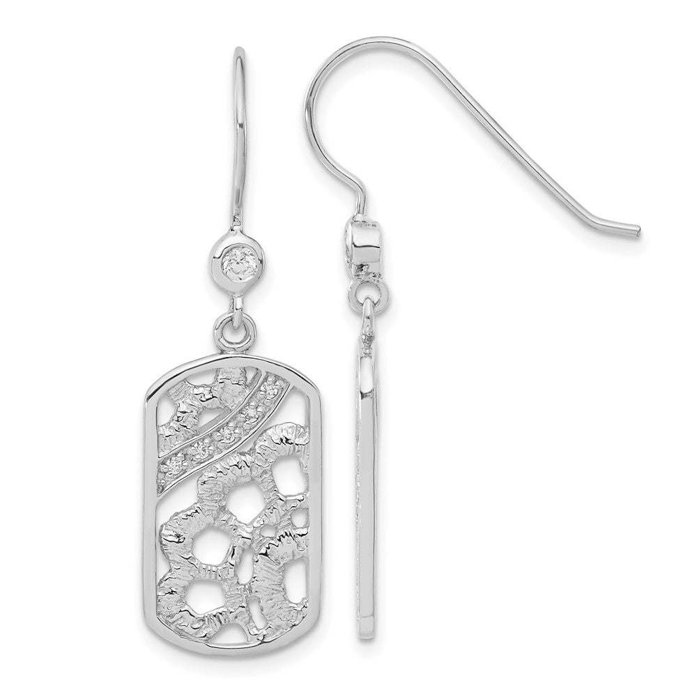 Sterling Silver Rhodium-plated Fancy CZ Floral Dangle Earrings, 41.75 x 12.55 mm