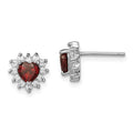 Sterling Silver Rhodium-plated Garnet and CZ Heart Earrings, 1.35 ct, 9 x 9 mm