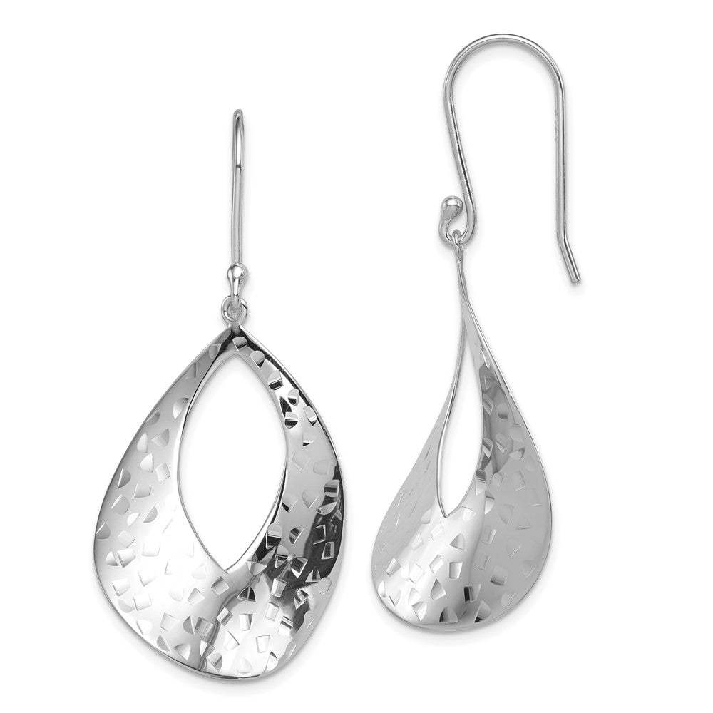 Sterling Silver RH-plated Polished & Textured Curved Teardrop Dangle Earrin, 53 x 25 mm