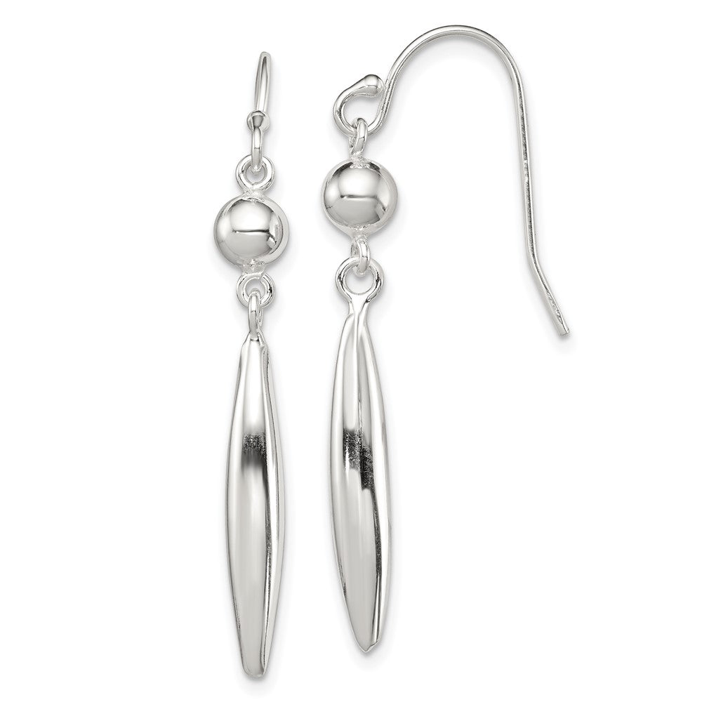 Sterling Silver Polished Bead & Elongated Oval Dangle Earrings, 45 x 5 mm