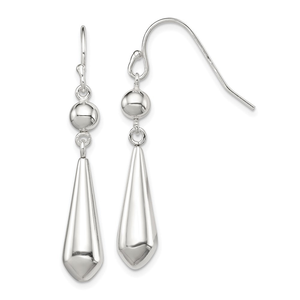 Sterling Silver Polished Beaded Teardrop Dangle Earrings, 41 x 7 mm