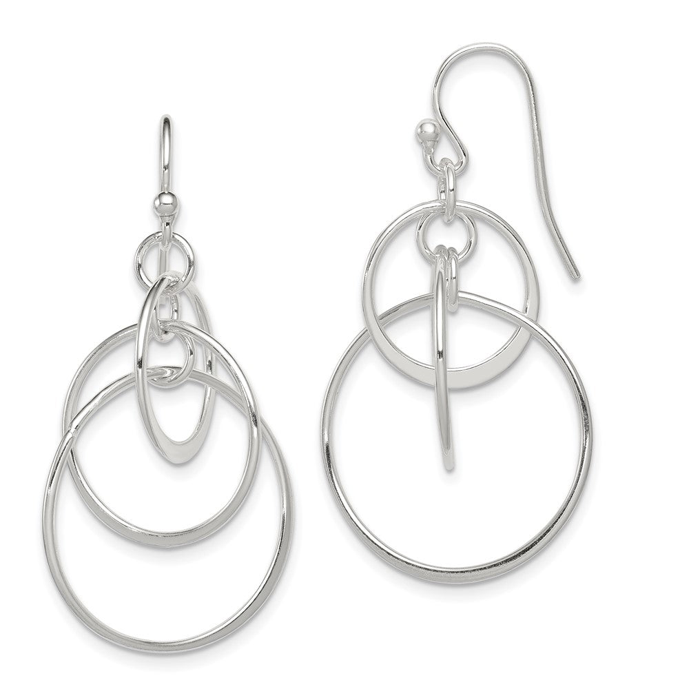 Sterling Silver Polished Intertwined Circles Dangle Earrings, 24 x 43 mm