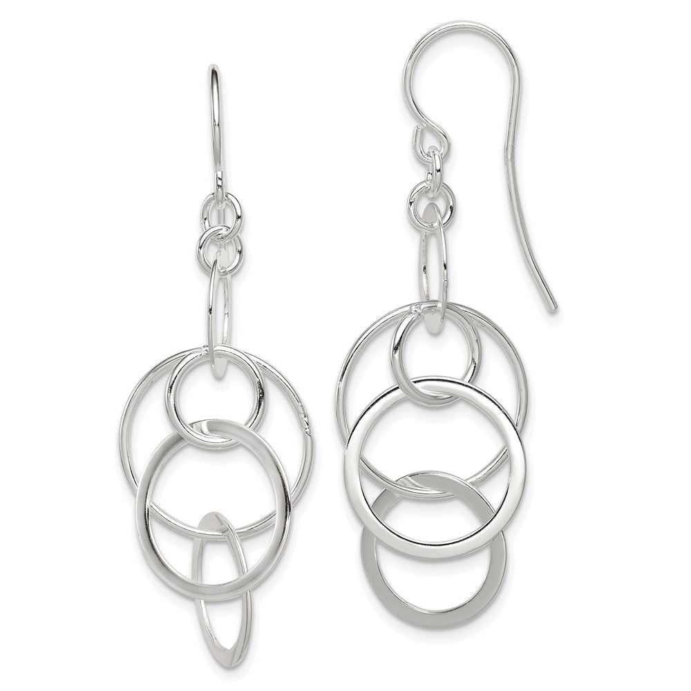 Sterling Silver Polished Intertwined Circles Dangle Earrings, 44 x 19 mm