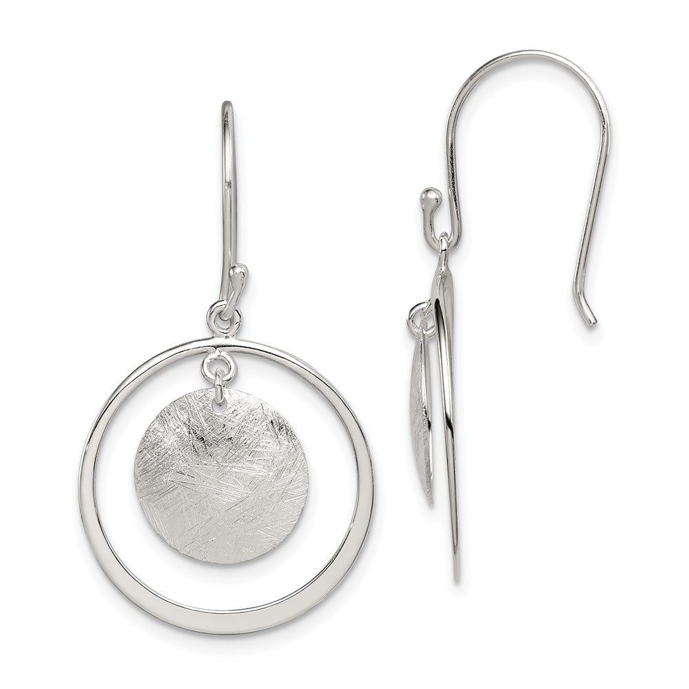 Sterling Silver Polished & Brushed Circles Dangle Earrings, 38 x 22 mm