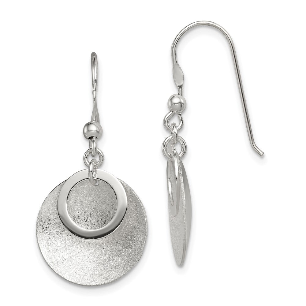 Sterling Silver Polished & Brushed Double Circle Dangle Earrings, 35 x 17 mm