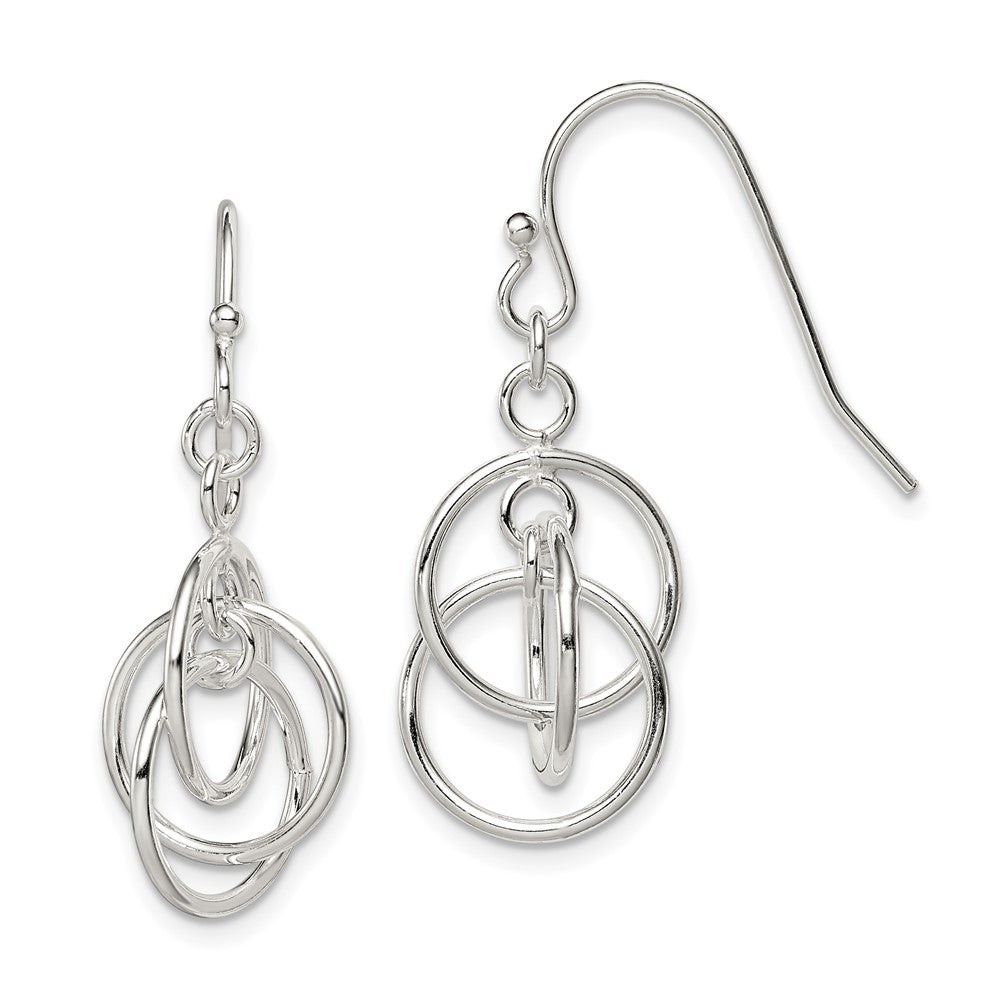 Sterling Silver Polished Intertwined Three Circle Dangle Earrings, 33 x 12 mm