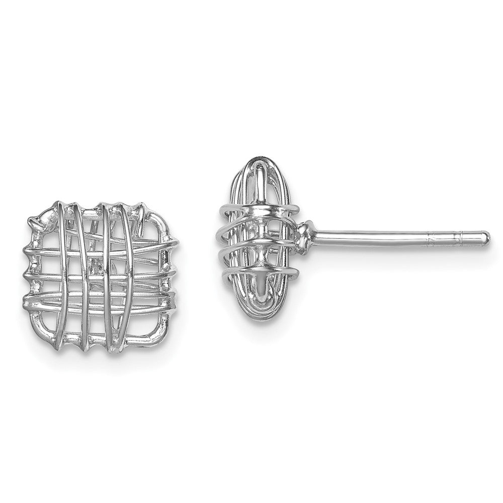 Sterling Silver Rhodium-plated Polished Square Post Earrings, 10 x 10 mm