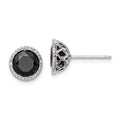 Sterling Silver Rhodium-plated Black Sapphire & Diamond Post Earrings, 4.01 ct, 10 x 10 mm