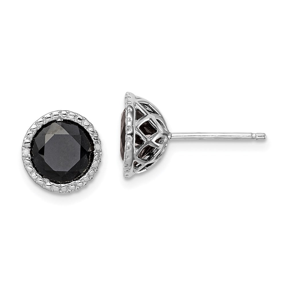 Sterling Silver Rhodium-plated Black Sapphire & Diamond Post Earrings, 4.01 ct, 10 x 10 mm