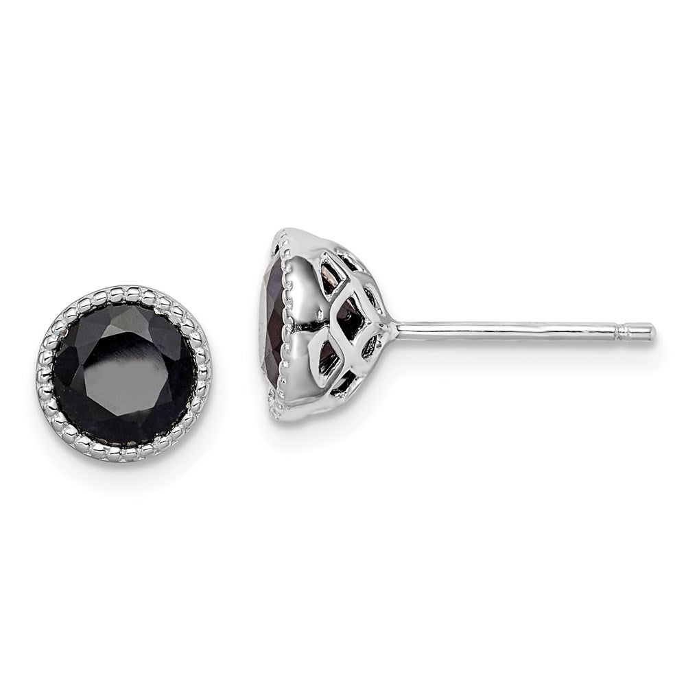 Sterling Silver Rhodium-plated Black Sapphire Post Earrings, 2 ct, 8 x 8 mm