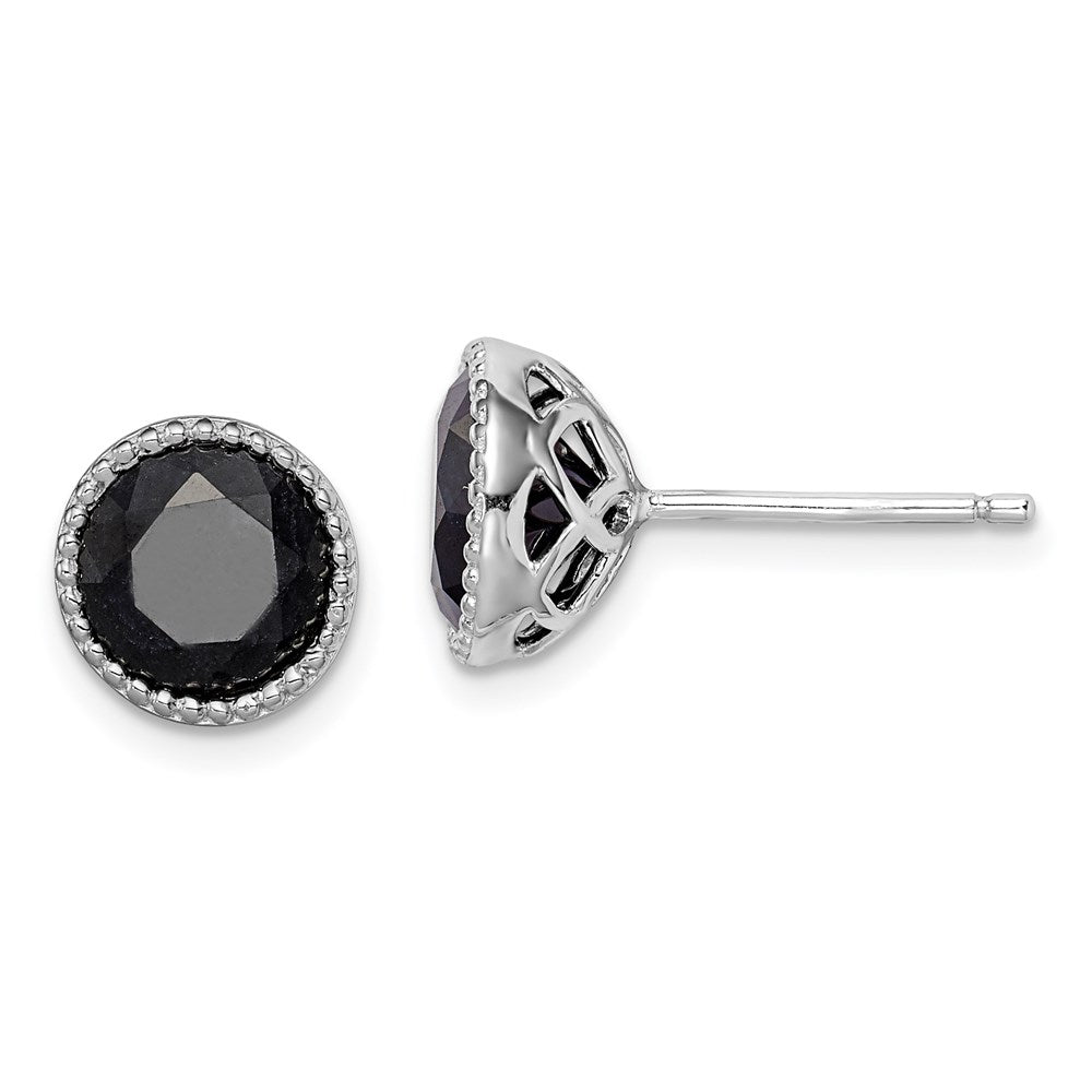 Sterling Silver Rhodium-plated Black Sapphire Post Earrings, 4 ct, 10 x 10 mm