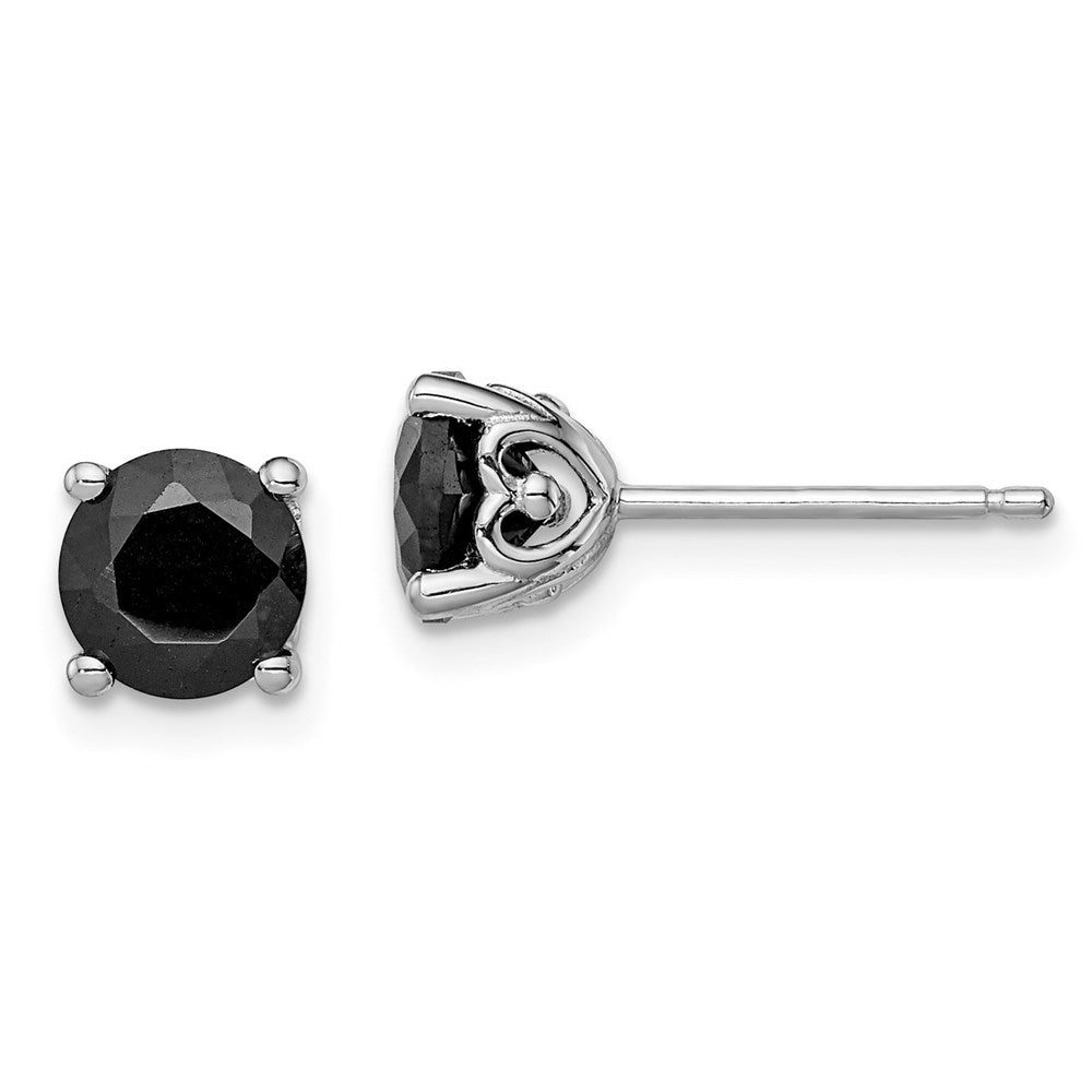 Sterling Silver Rhodium-plated 6mm Black Sapphire Post Earrings, 2 ct, 7 x 7 mm
