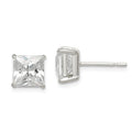 Sterling Silver Polished 7mm Princess CZ Stud Earrings, 8 x 8 mm