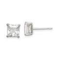 Sterling Silver Polished 6mm Princess CZ Stud Earrings, 7 x 7 mm