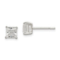Sterling Silver Polished 5mm Princess CZ Stud Earrings, 6 x 6 mm