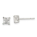 Sterling Silver Polished 4mm Princess CZ Stud Earrings, 5 x 5 mm