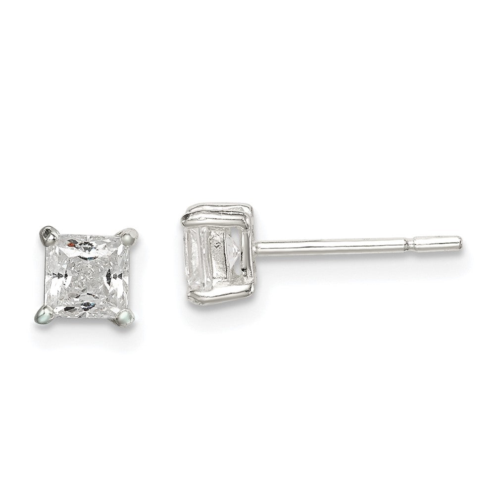 Sterling Silver Polished 4mm Princess CZ Stud Earrings, 5 x 5 mm