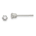 Sterling Silver Polished 6 prong 3mm Round CZ Stud Earrings, 3 x 3 mm