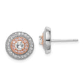 Sterling Silver Rhodium & Rose Gold-plated Pav‚ CZ Circle Post Earrings, 12 x 12 mm