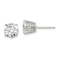 Sterling Silver Polished 8mm Round CZ Fancy Basket Stud Earrings, 9 x 9 mm