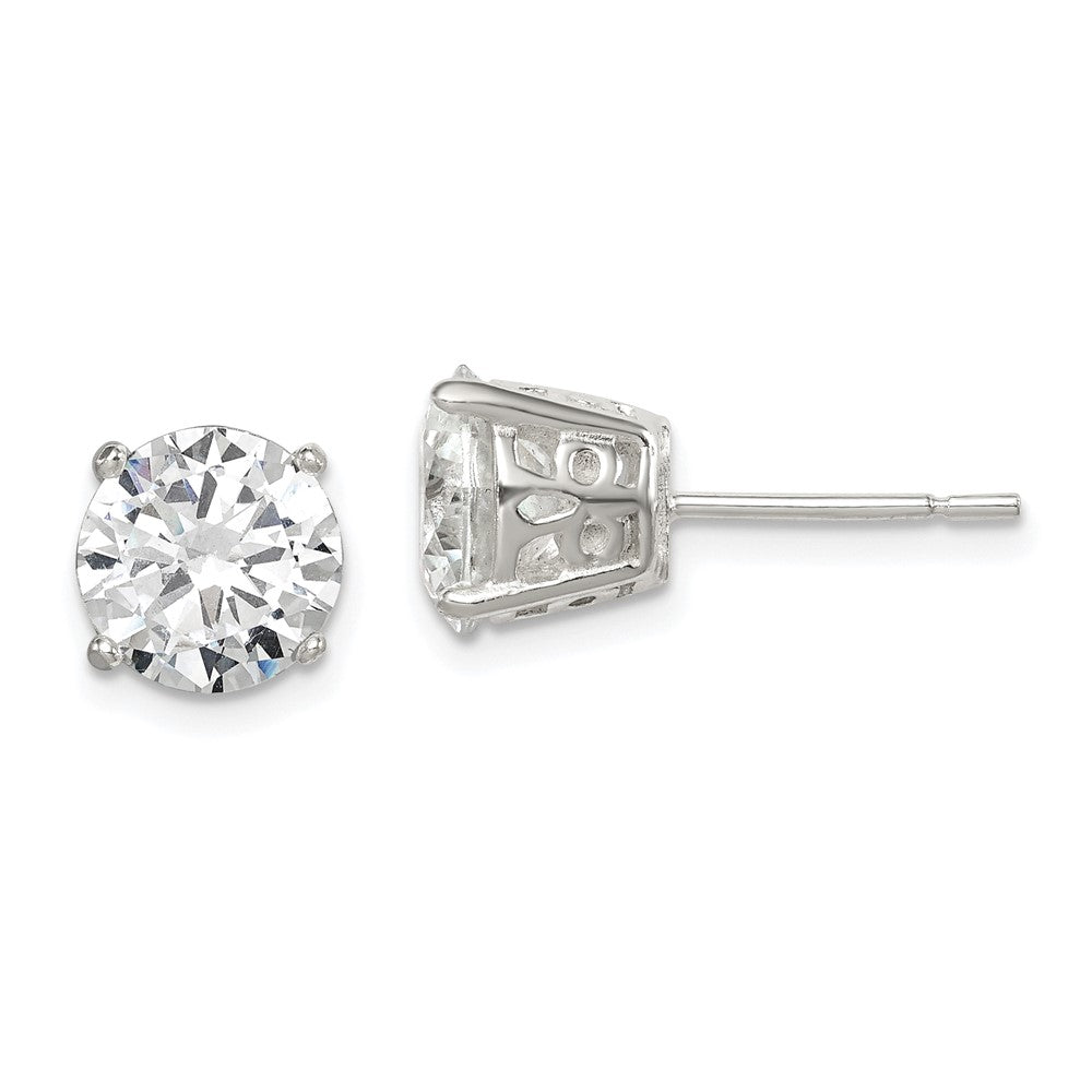 Sterling Silver Polished 8mm Round CZ Fancy Basket Stud Earrings, 9 x 9 mm