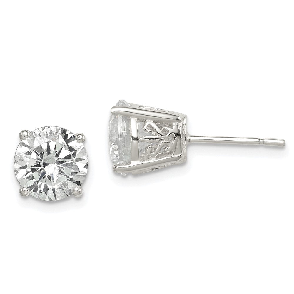 Sterling Silver Polished 8mm Round CZ Swirl Basket Set Stud Earrings, 9 x 9 mm