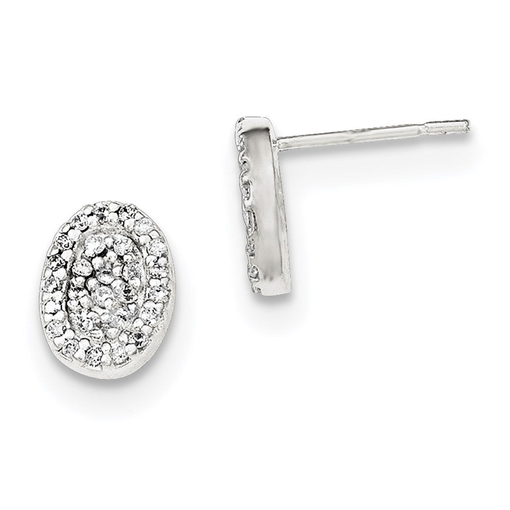 Sterling Silver Polished Oval CZ Post Earrings, 10 x 8 mm