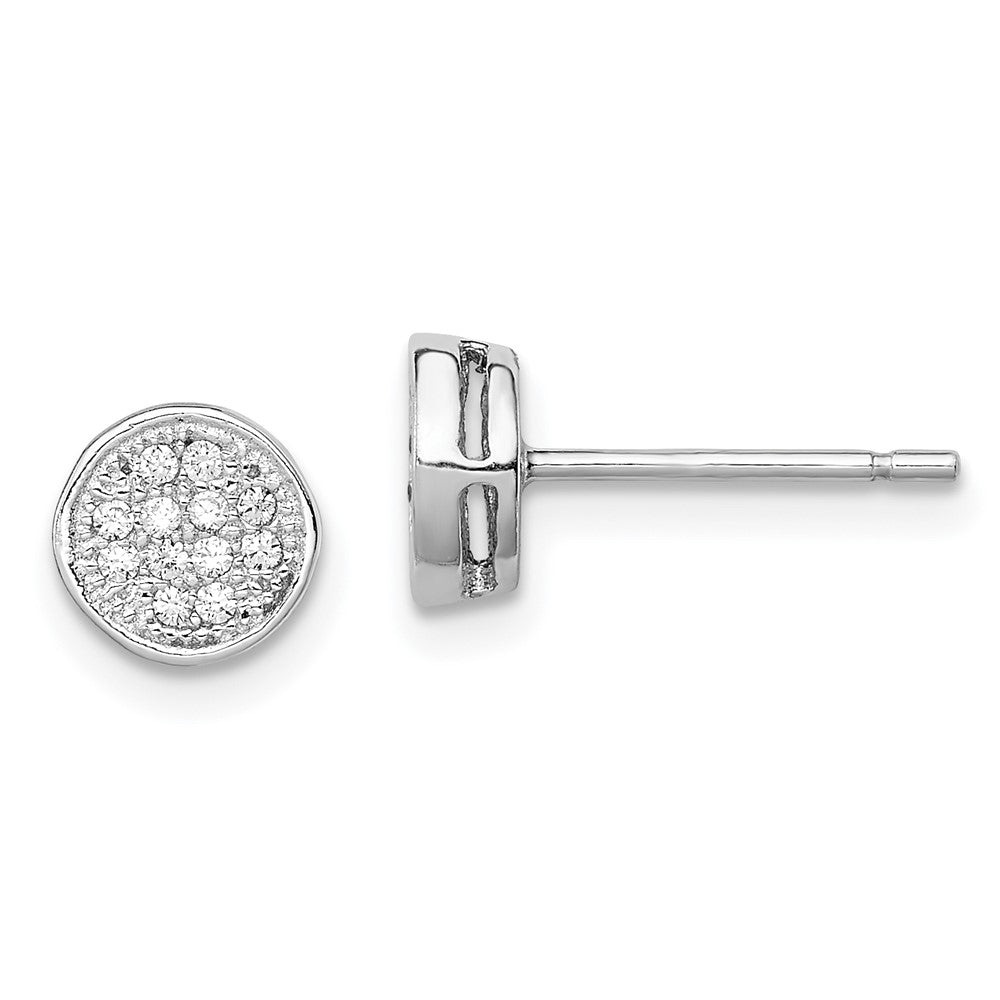 Sterling Silver Rhodium-plated Polished CZ 7mm Circle Post Earrings, 7 x 7 mm