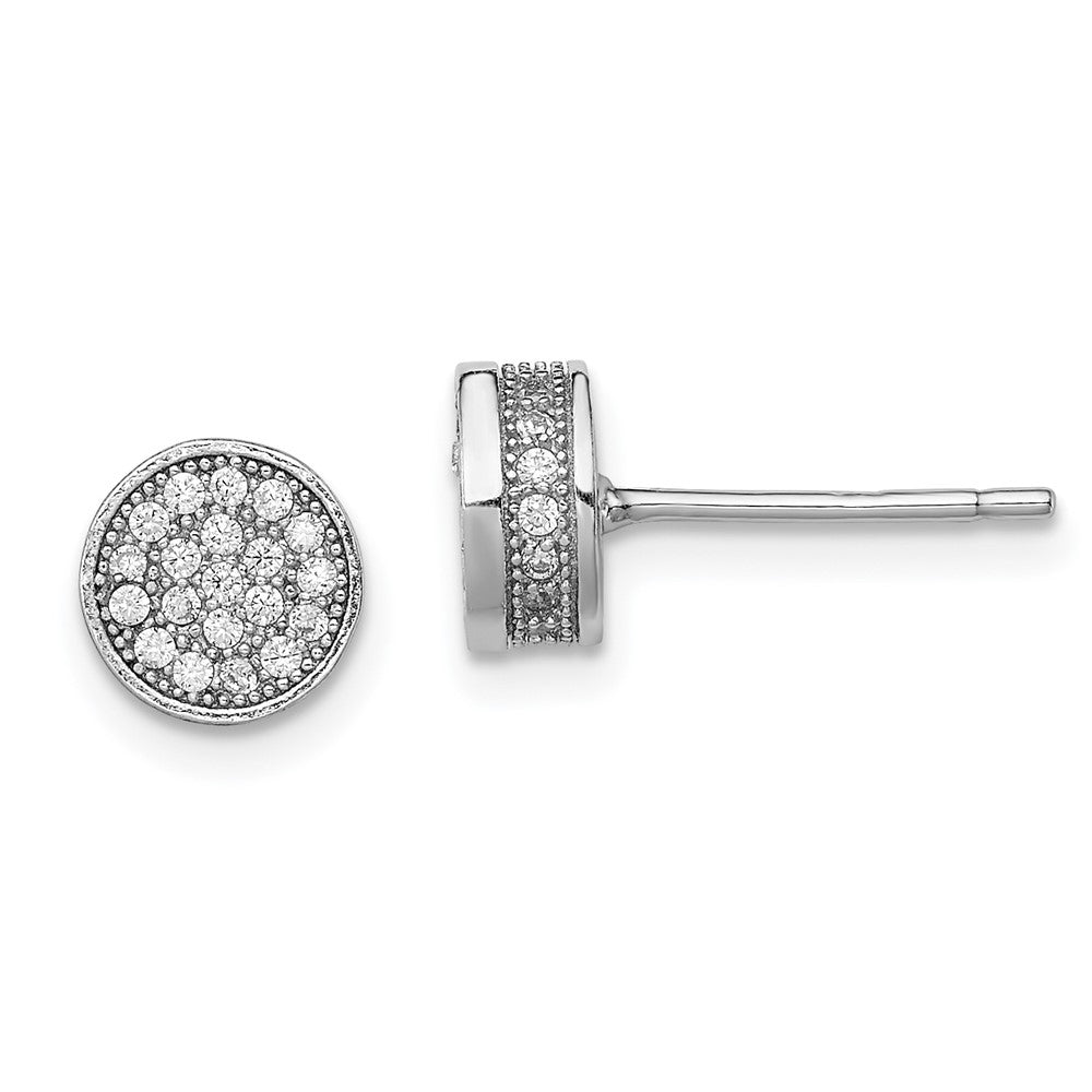 Sterling Silver Rhodium-plated Polished Pav‚ CZ 8mm Circle Post Earrings, 8 x 8 mm
