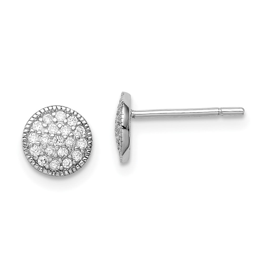 Sterling Silver Rhodium-plated Polished Pav‚ CZ 7mm Circle Post Earrings, 7 x 7 mm
