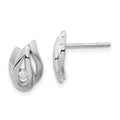 Sterling Silver Polished and Brushed CZ Post Earrings, 12 x 7.9 mm