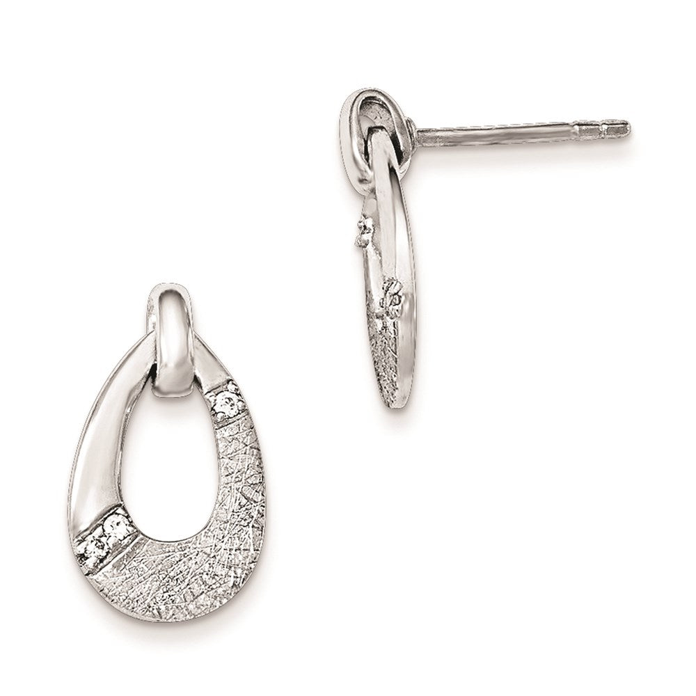 Sterling Silver Polished CZ Satin Teardrop Post Earrings, 18 x 10 mm