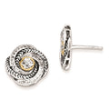 Sterling Silver & Gold-plated CZ Antiqued Post Earrings, 14 x 14 mm