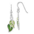 Sterling Silver Preciosa Crystal & Enameled Green Leaves Dangle Earrings, 35.6 x 10 mm