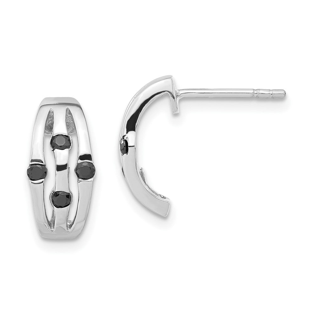 Sterling Silver Black CZ Post Earrings, 14.7 x 6.9 mm